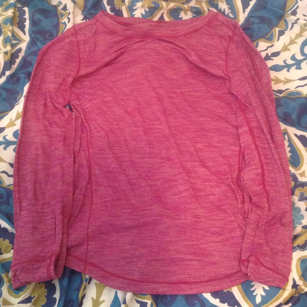 pink long sleeved workout top from LuLu Lemon
