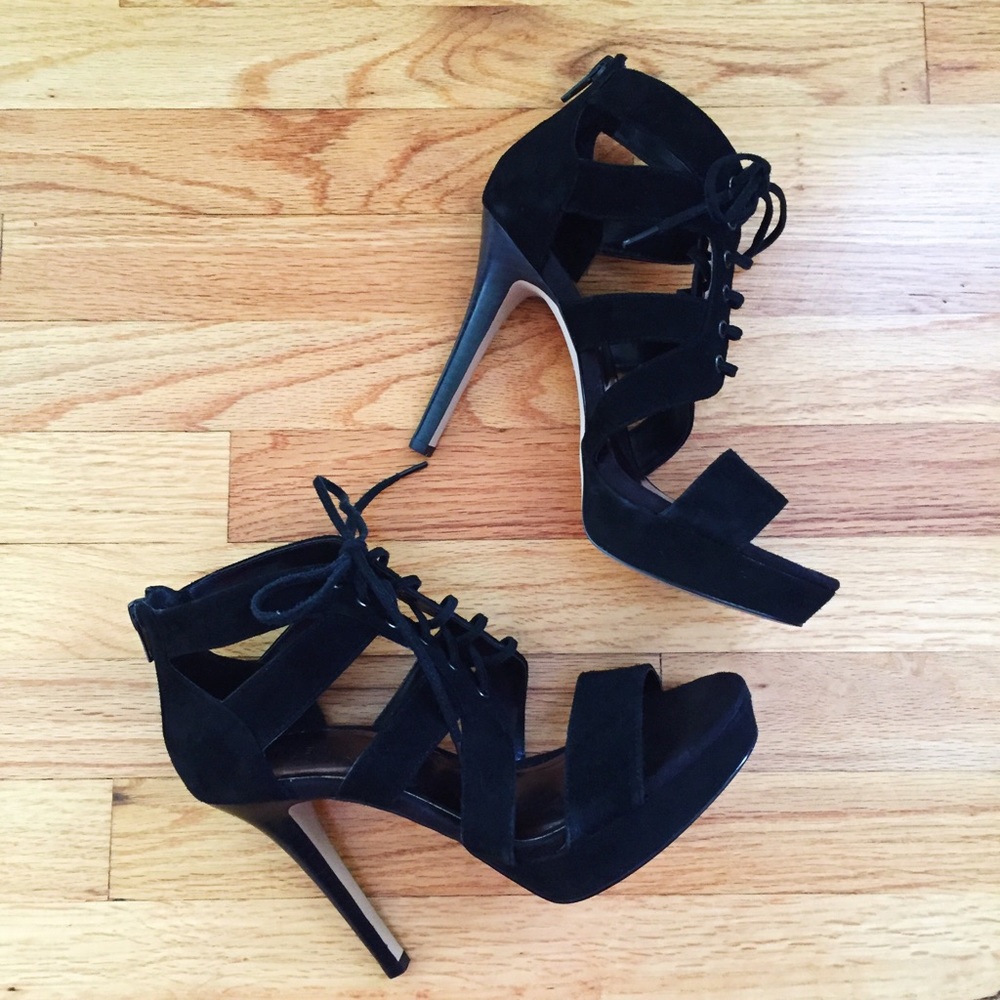 NEW Nine West black suede, lace up high heels