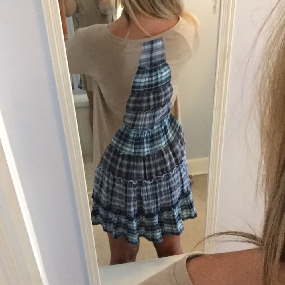 Tan Dress with Blue Plaid Back