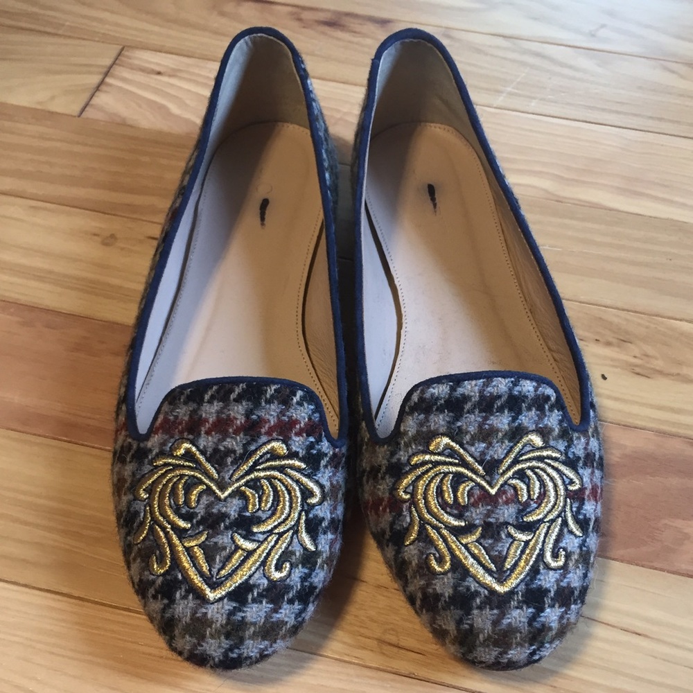 J Crew herringbone loafers EUC