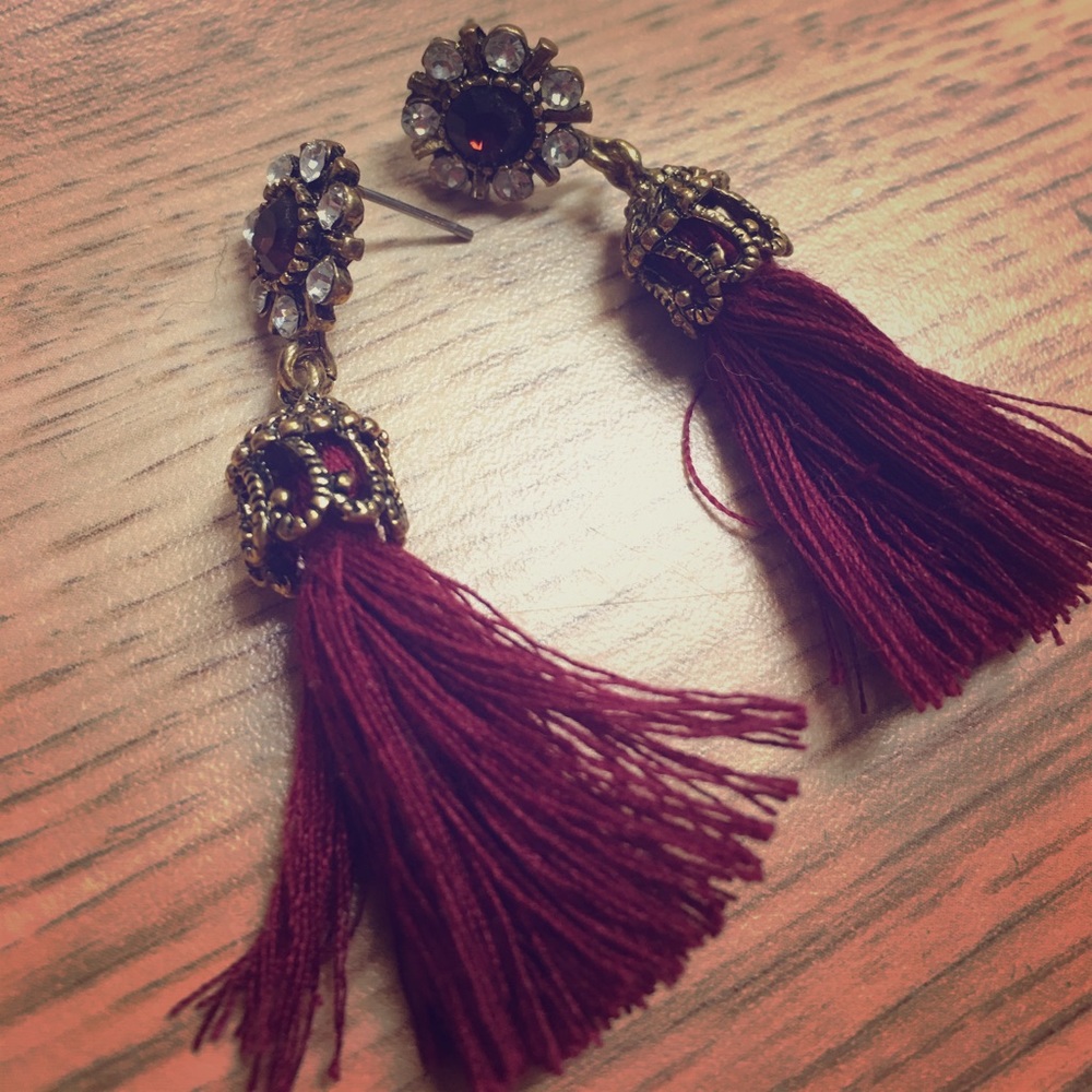 Maroon Tassled Earrings