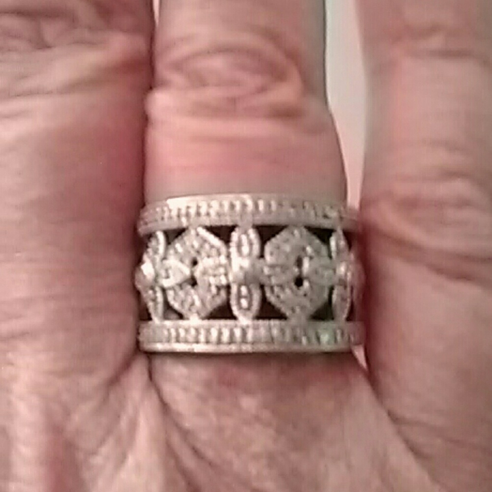 .925 Sterling Silver Filigree Pave Ring