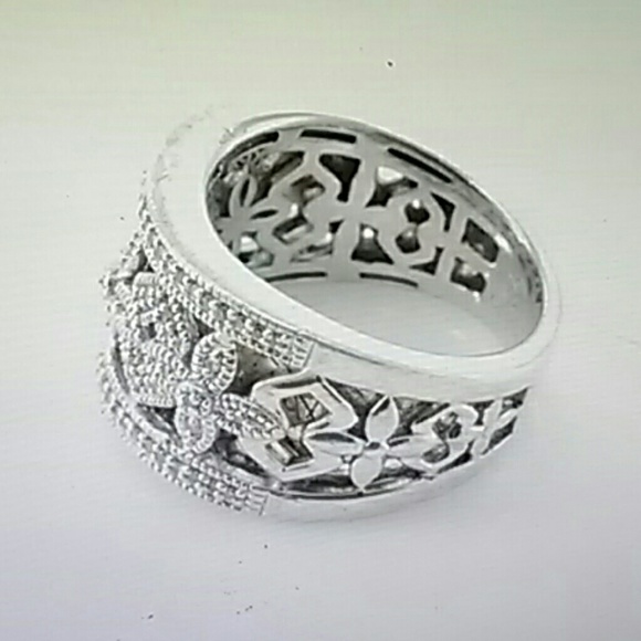 .925 Sterling Silver Filigree Pave Ring - Picture 2 of 2