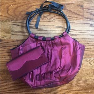 Handmade New Maroon Silk Bag and Matching Wallet