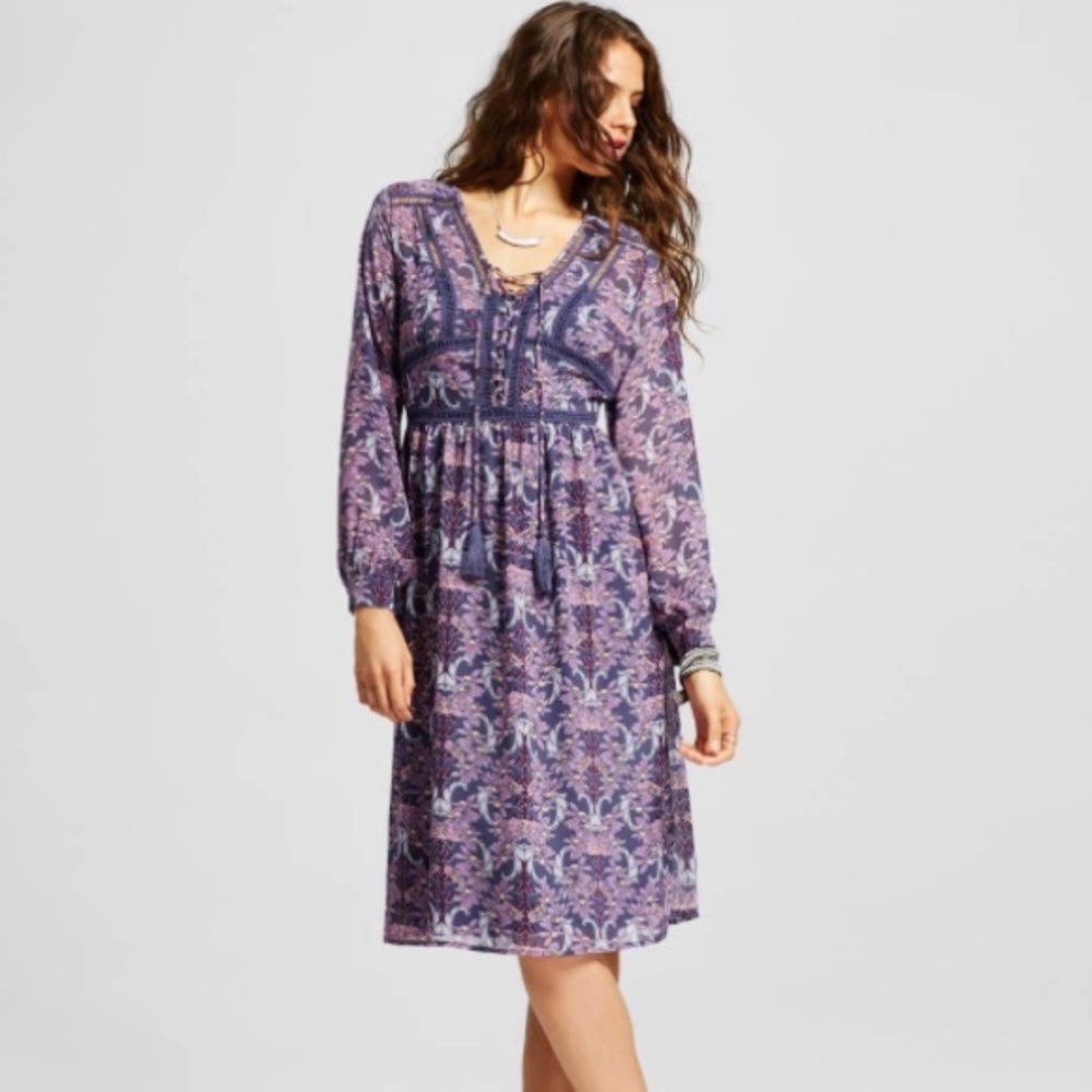 Women's printed midi dress (blue and purple)