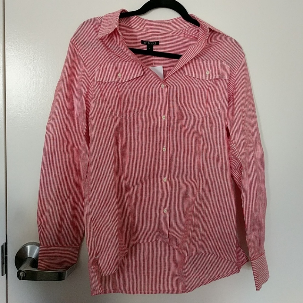 NWT Organic linen white/red stripe blouse