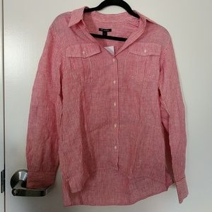 NWT Organic linen white/red stripe blouse