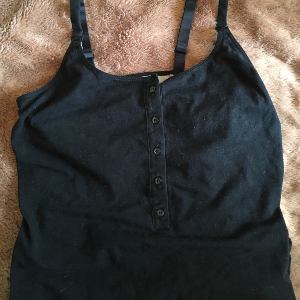 Black Nursing Tank with Buttons