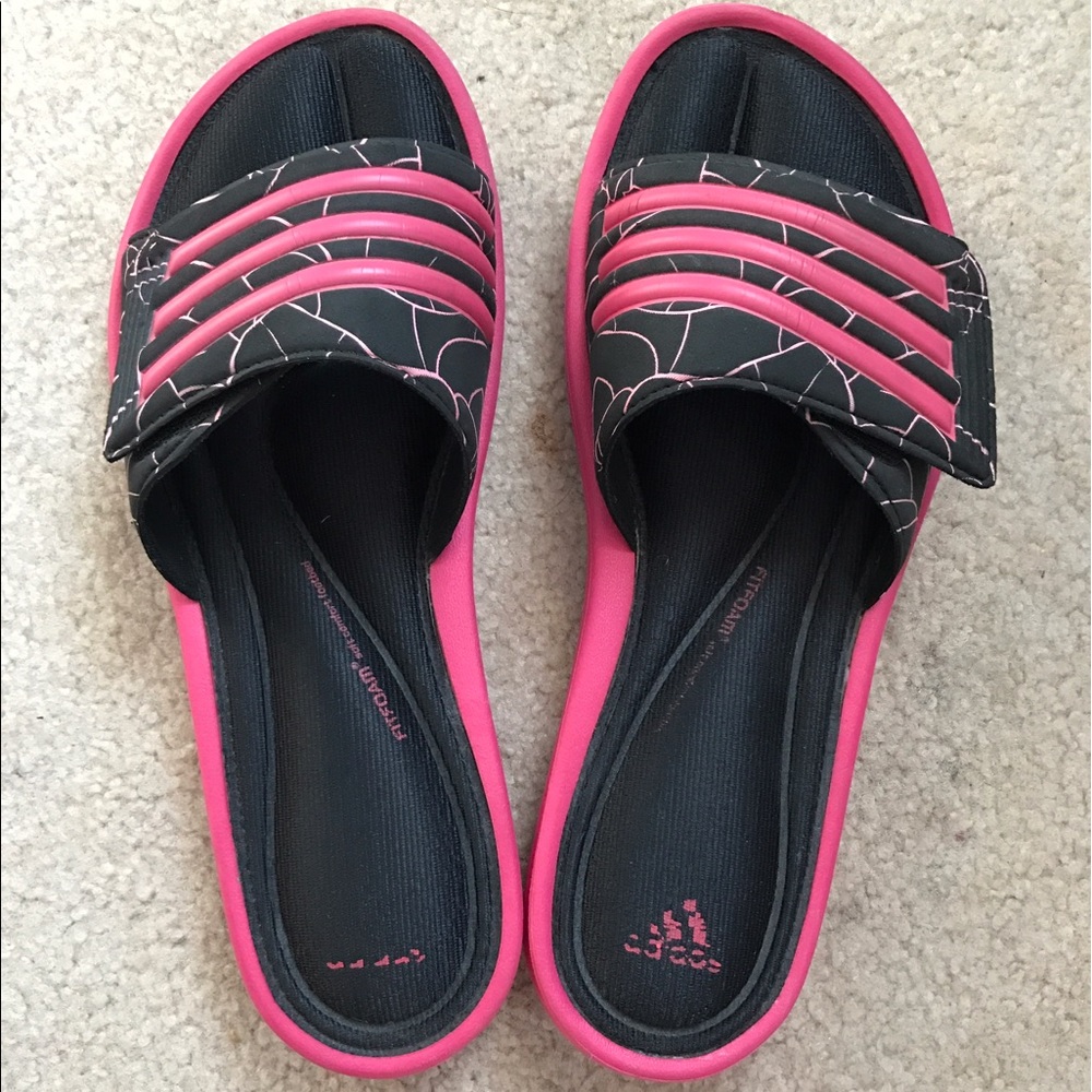 Black and Pink Adidas Slides