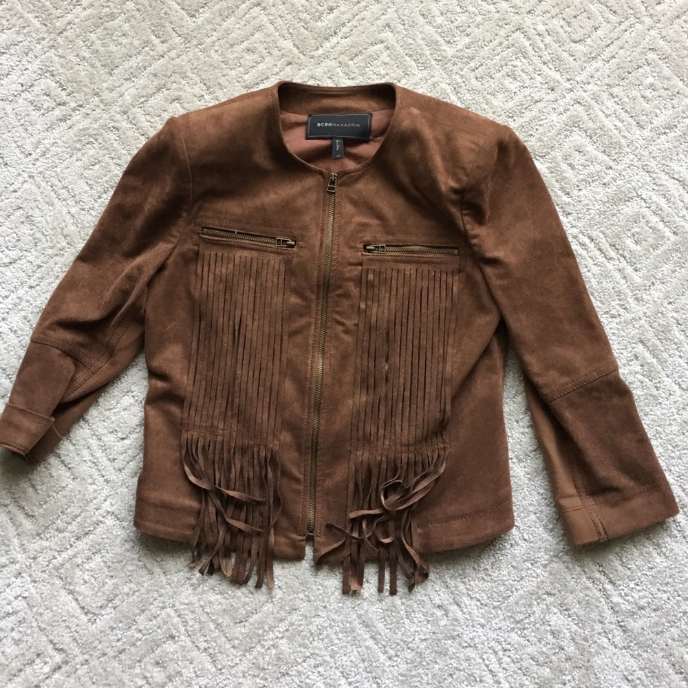 Bcbg cropped fringe jacket