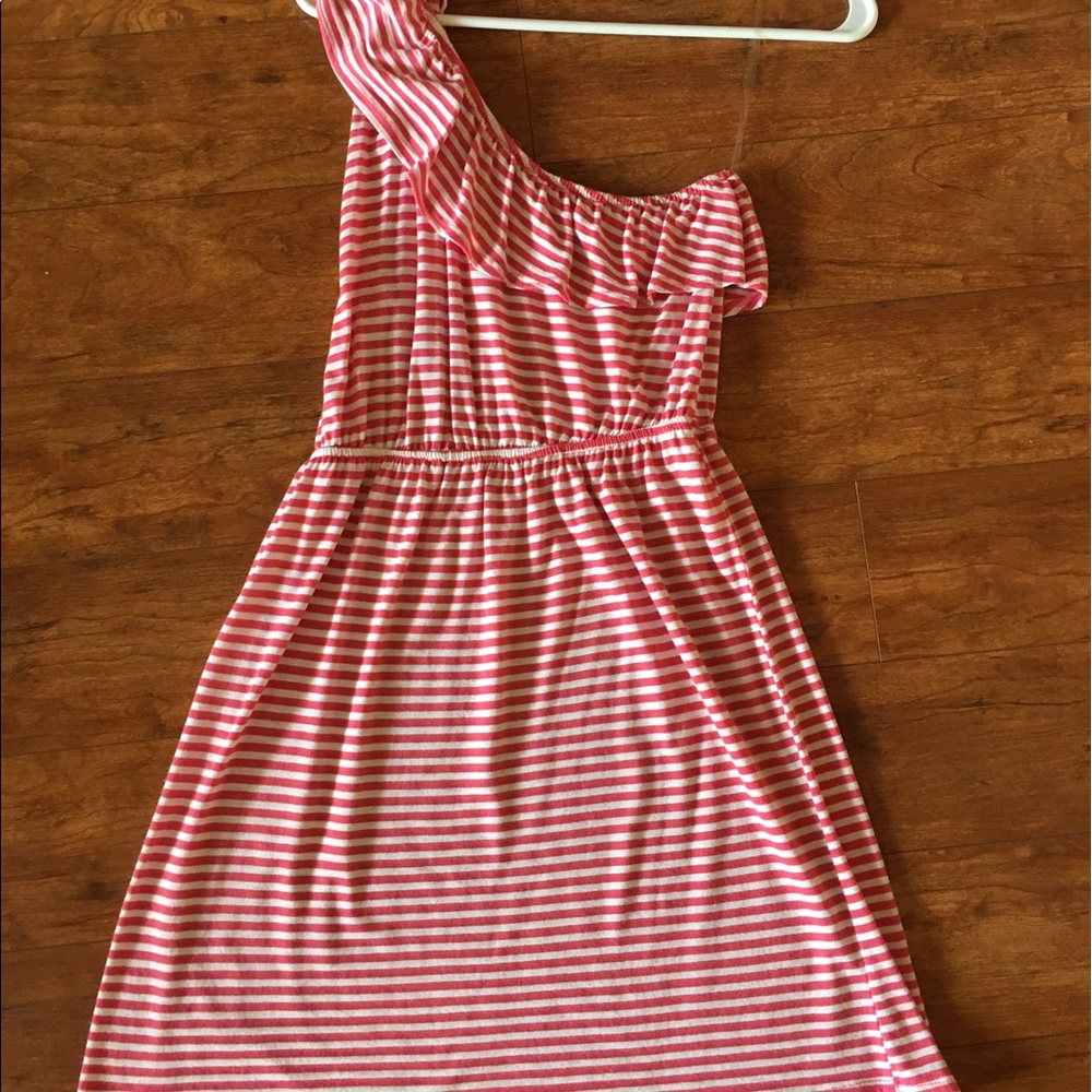 Francesca's One Shoulder Pink and White Dress