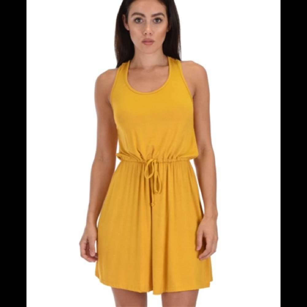 Mustard waist tie-tank dress