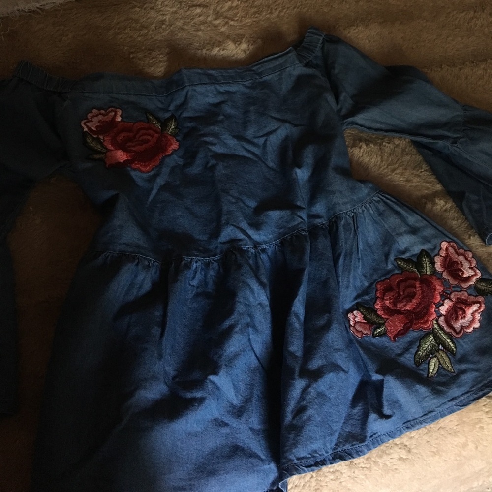 Off the shoulder denim rose top