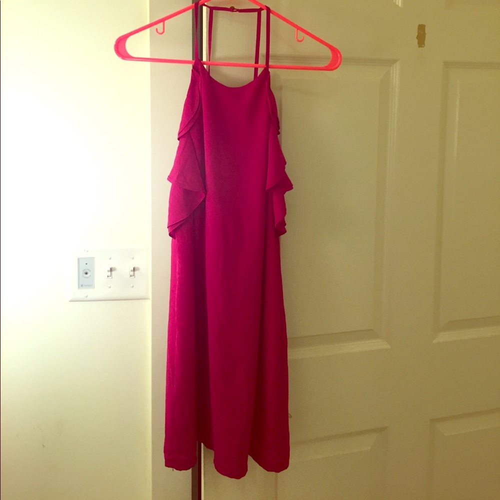 Fuchsia shift dress with open back