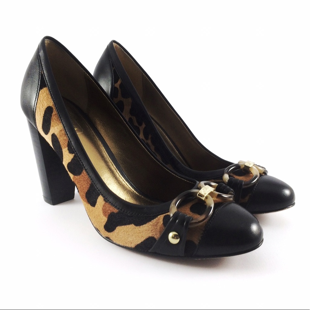 Coach leopard print calf hair cap toe pumps