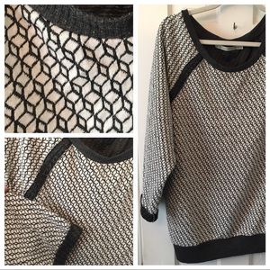 Grey/white geometric weave 3/4 sleeve sweater 2xl
