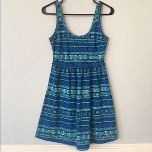 Blue and green print dress