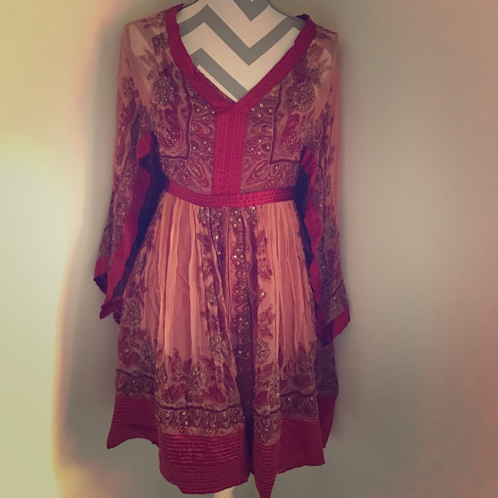 Boho Empire Waist Dress V neck line.