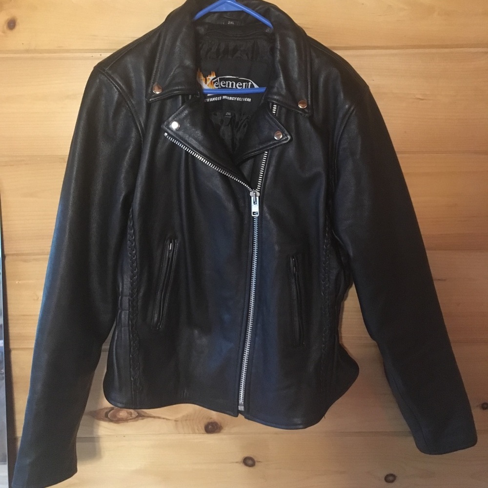 Xelement black leather braided moto jacket 2XL