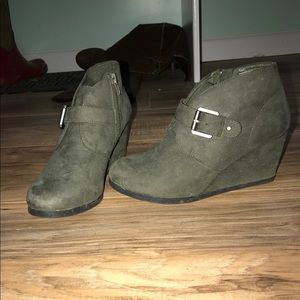 Green wedge booties
