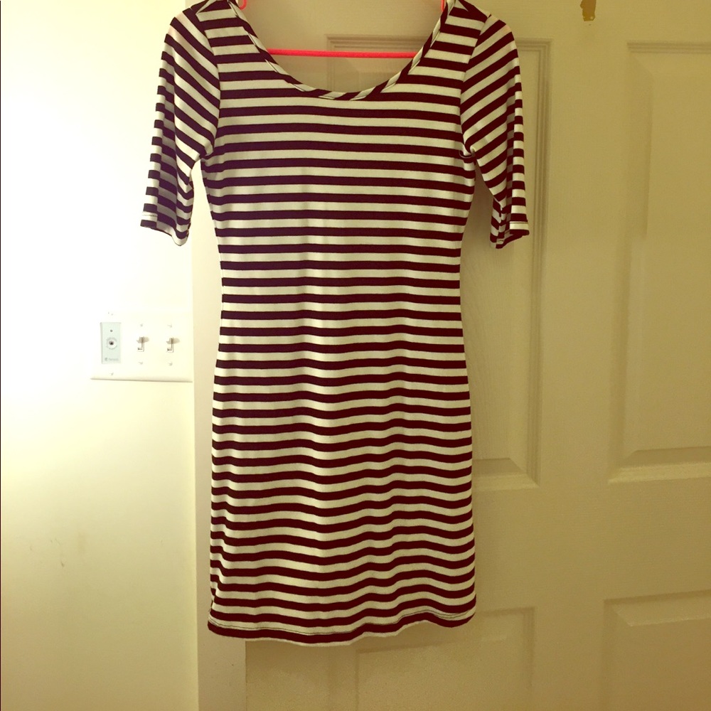 Black and white striped scoop back bodycon dress