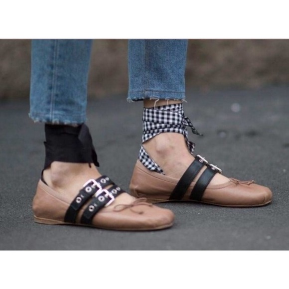 Last✨Juliet Nude Gingham Lace Up Ballet Flats - Picture 2 of 8