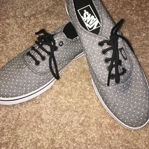 Vans grey polka dot slip ons