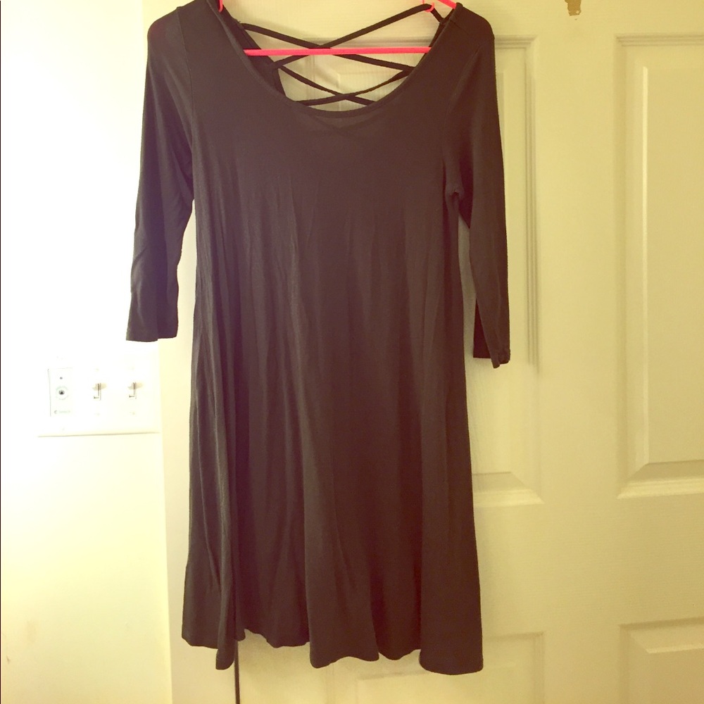 Olive green shift dress with crisscross back