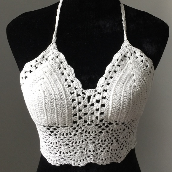 🔥 Festival crocheted boho chic halter crop top - Picture 2 of 5