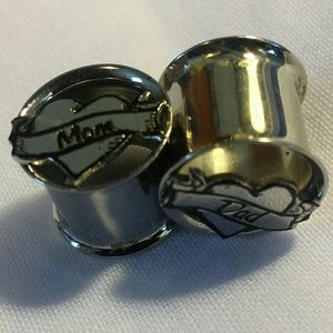 "Mom & Dad" stainless steel, double flared plugs