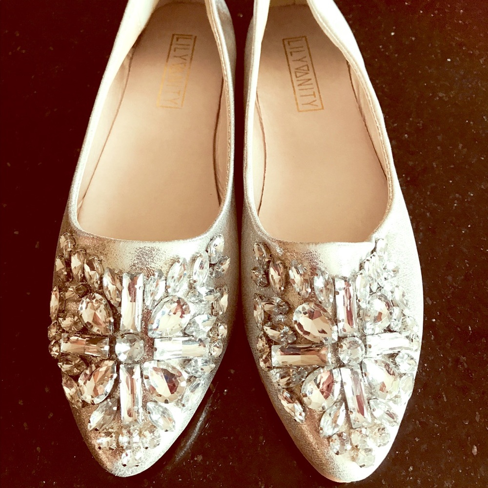 Silver flats with Rhinestone embellishments