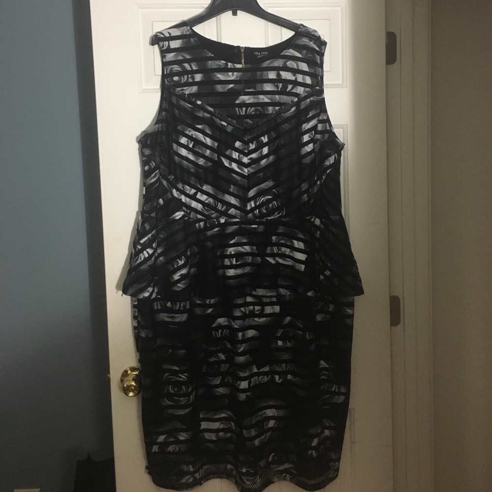 City Chic Peplum Stretch Dress with Mesh