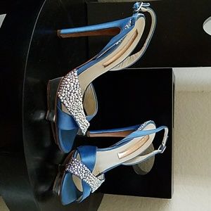 Rupert sanderson blue satin and swarovski heels
