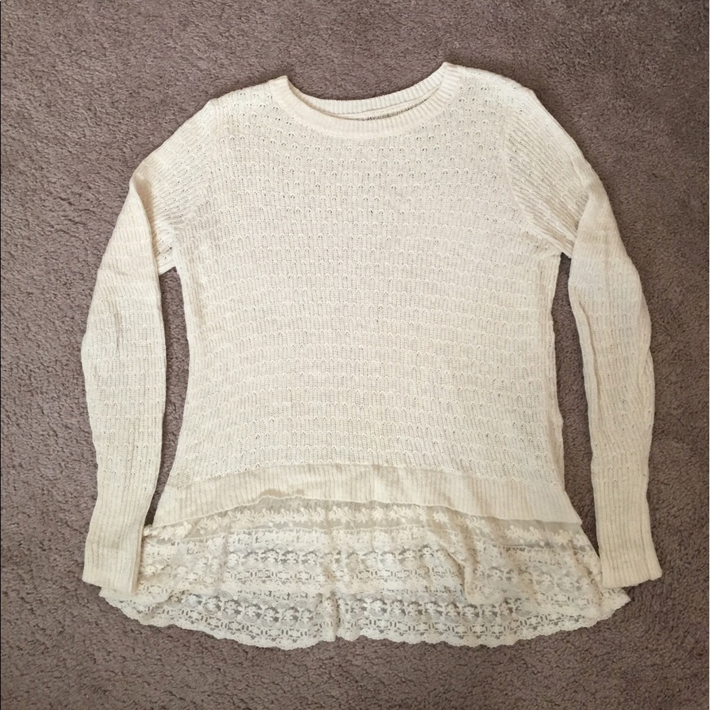 Lace-bottom sweater