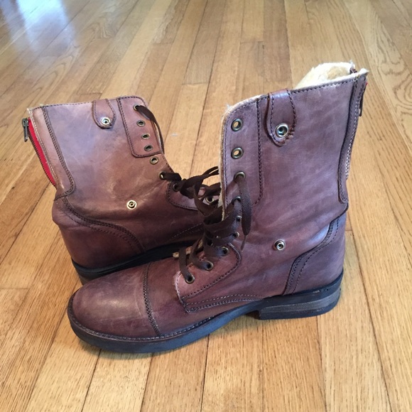 Brown leather ankle boots with fold down size 12 - Picture 4 of 7