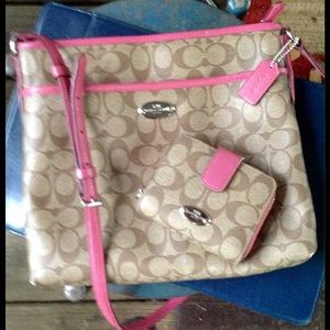 Tan Coach w pink trim + wallet SALE!