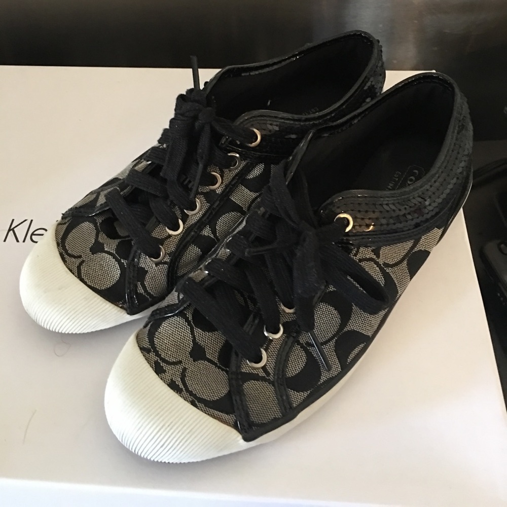 Coach black, grey and white print sneakers