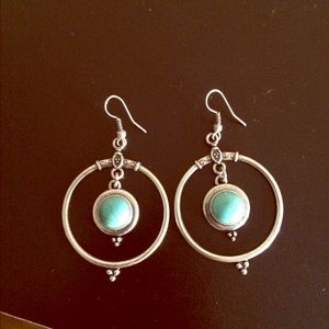 Sterling Silver and Turquoise Hoops