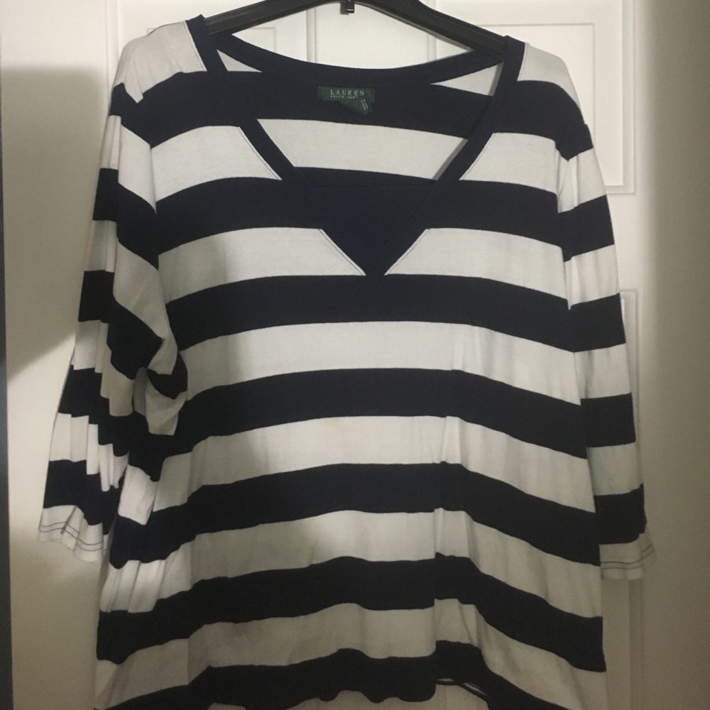 Lauren Striped 3/4 Length Sleeve Women's Plus T