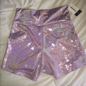 High-Waisted holographic lavender rave shorts!!