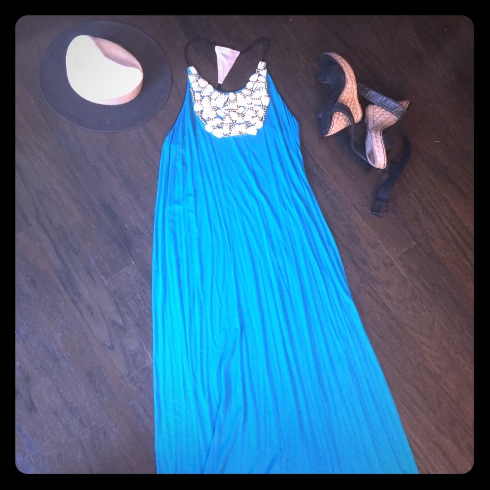 Amazing turquoise maxi dress with beaded detail
