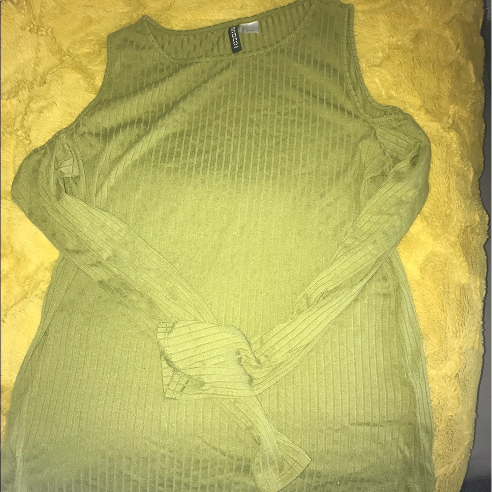Lime green open shoulder long sleeve
