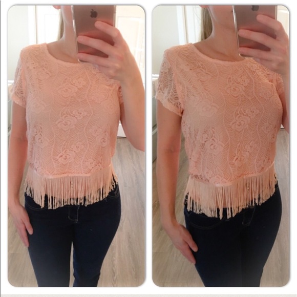 Peach lace fringe crop top - Picture 2 of 4
