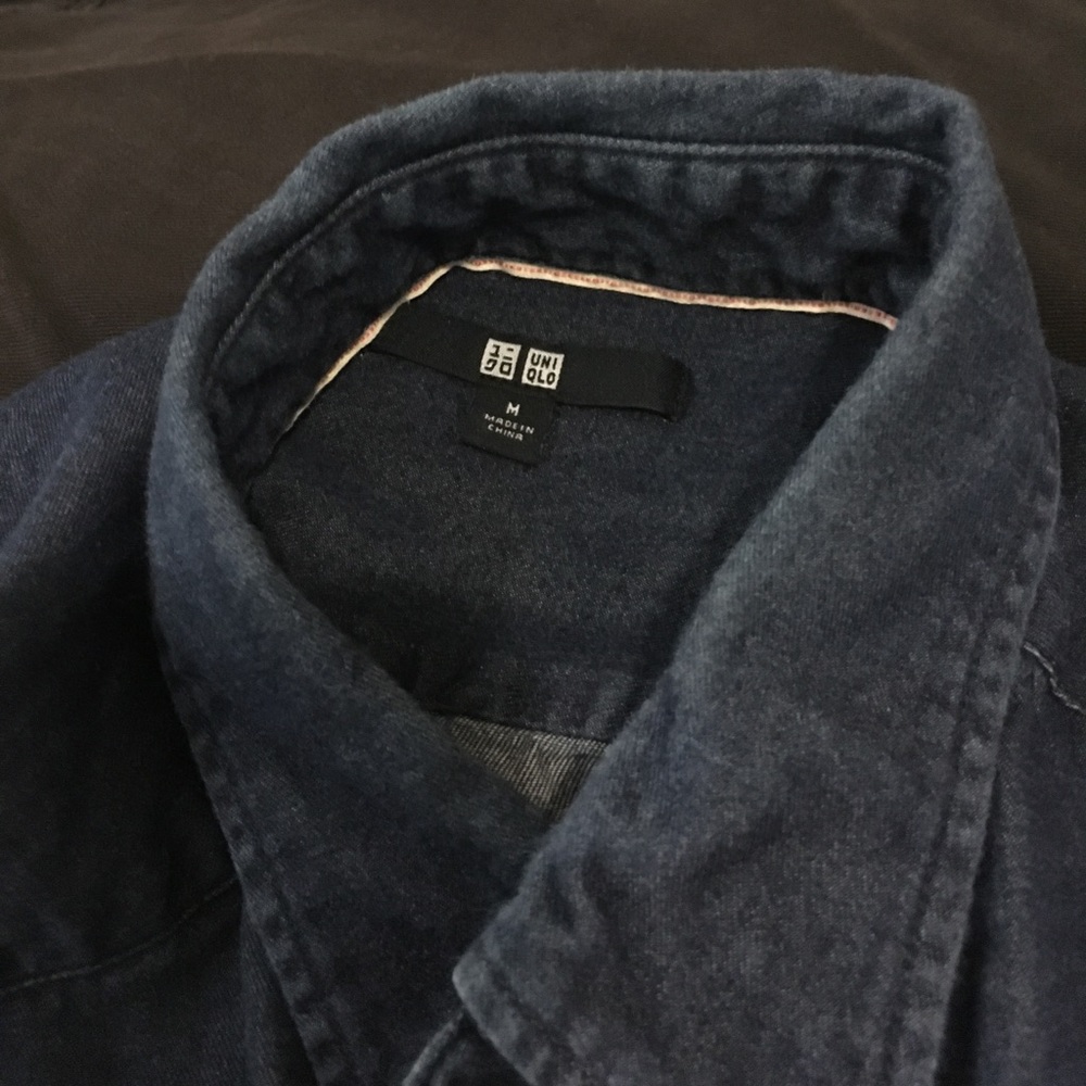 Uniglo Dark denim casual button down shirt