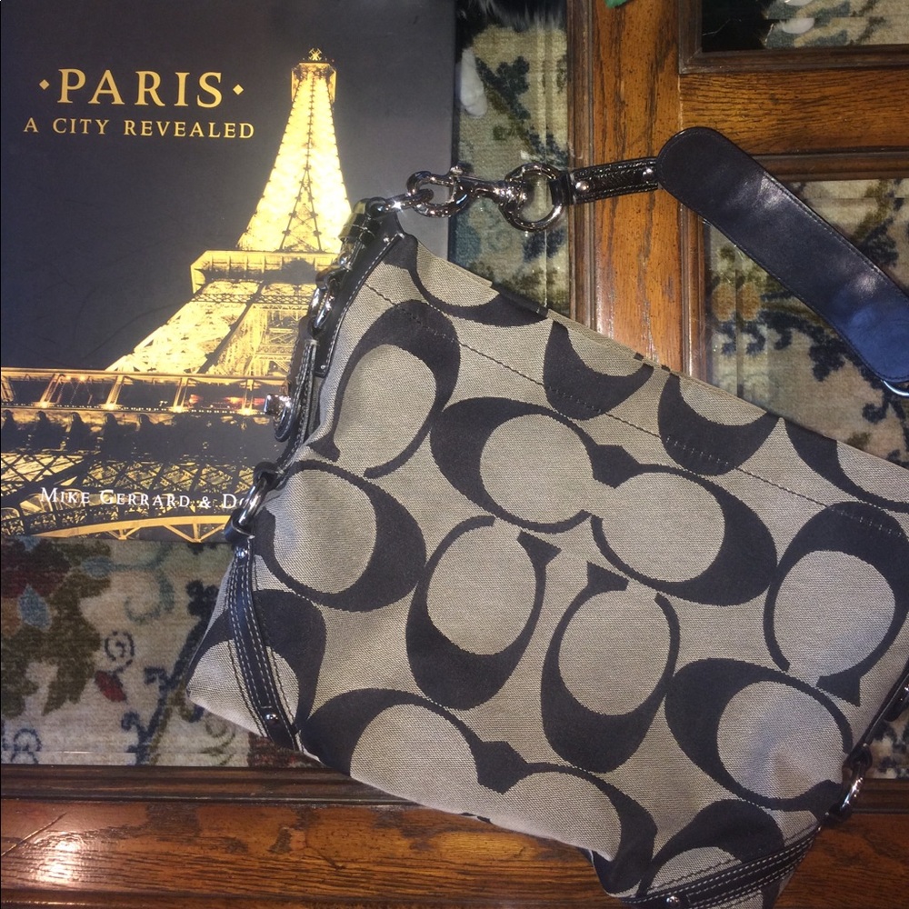 COACH Shoulder Bag Black & Grey w/ Leather Details