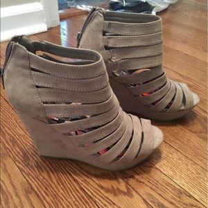 Madden Girl Taupe Caged Open Toe Wedge Sandals