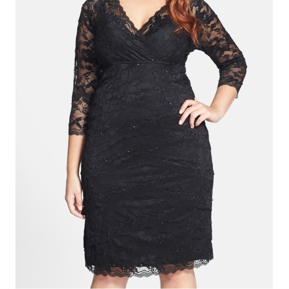 Marina Embellished Three Quarter Sleeve Lace Dress