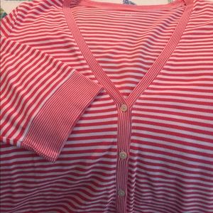 Pique coral and white striped cardigan