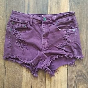 Maroon "high-waited" shorts