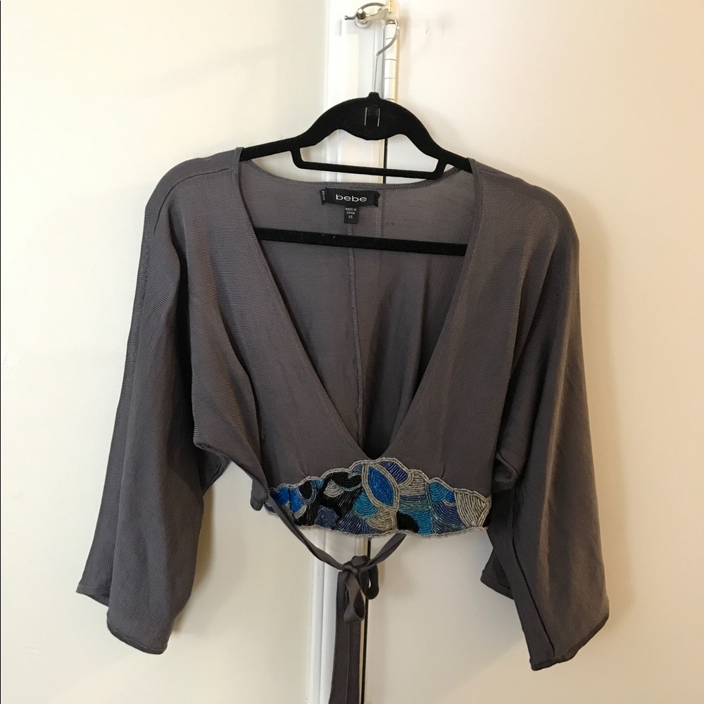 BEBE • Dark Grey+Blue/Black Beading Top